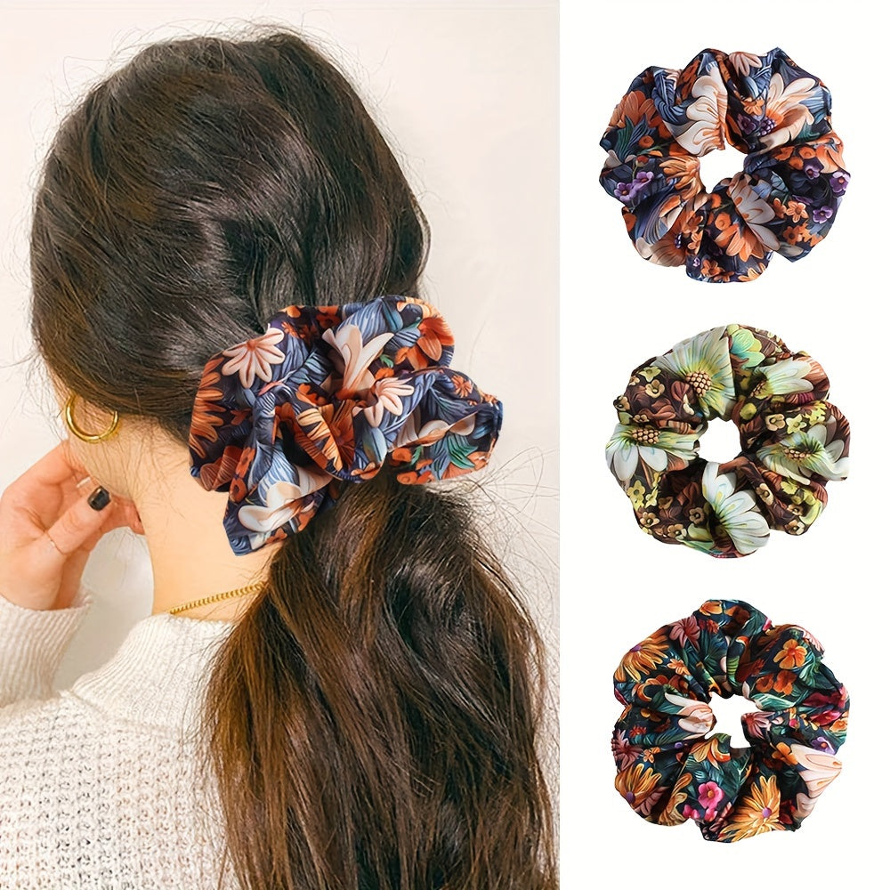 3 Pieces Multicolor Printed Silk Hair Bands, Health and Beauty 