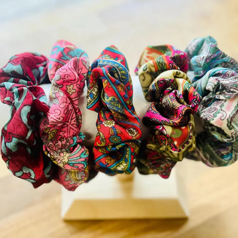 3 Pieces Multicolor Printed Silk Hair Bands, Health and Beauty 