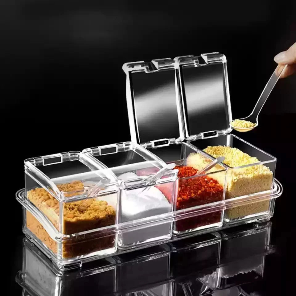 Clear 4-Compartment Kitchen Spice Jar Organizer