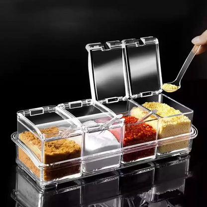 Clear 4-Compartment Kitchen Spice Jar Organizer