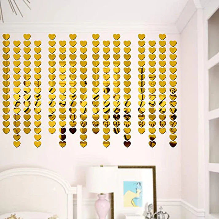 50Pcs Golden Heart Mirror Stickers