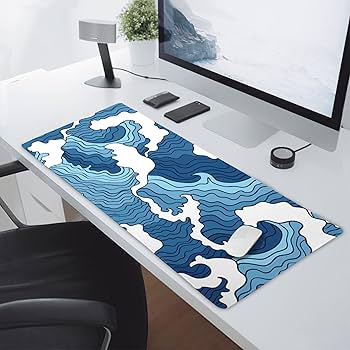 Blue Wave Desk Mat with Rubber Non-Slip Backing