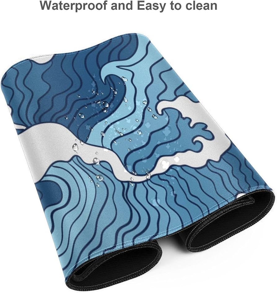 Blue Wave Desk Mat with Rubber Non-Slip Backing
