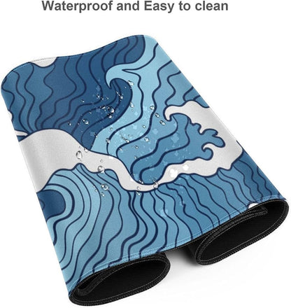 Blue Wave Desk Mat with Rubber Non-Slip Backing