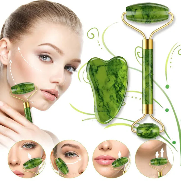 Jade Face Roller & Gua Sha Kit – Anti-Wrinkle Massage Tools