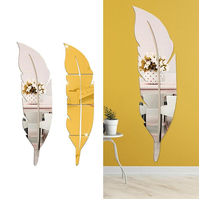 Acrylic Feather Mirror Wall Decal (37x7 Inch)